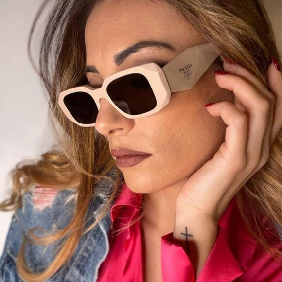 NEW Prada PR17WS VYJ6X1 Powder Beige Brown Rectangle Unisex Sunglasses - Picture 5 of 15